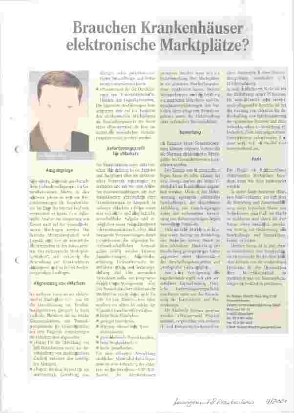 Vorschauseite 1: Brauchen Krankenhäuser elektronische Marktplätze?