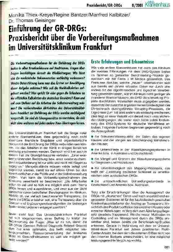 Vorschauseite 1: Einführung der GR-DRGs: Praxisbericht über die Vorbereitungsmaßnahmen im Universitätsklinikum Frankfurt