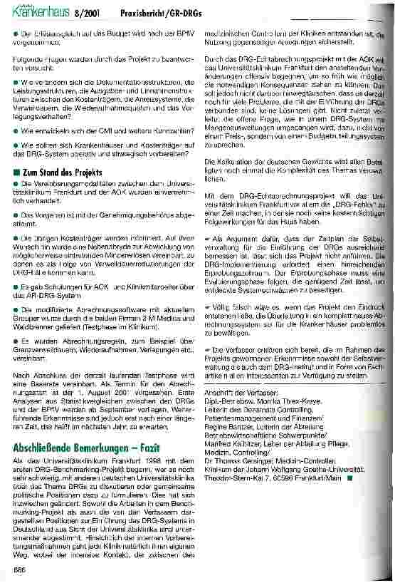 Vorschauseite 6: Einführung der GR-DRGs: Praxisbericht über die Vorbereitungsmaßnahmen im Universitätsklinikum Frankfurt