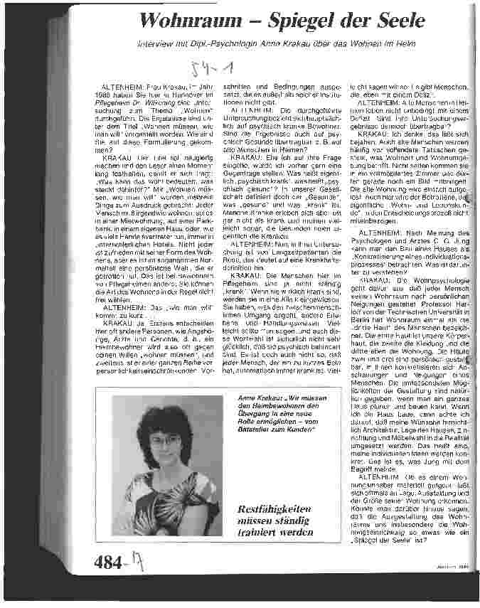 Vorschauseite 1: Wohnraum - Spiegel der Seele Interview mit Krakau Anne