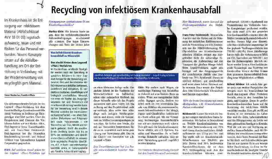 Vorschauseite 1: Recycling von infektiösem Krankenhausabfall