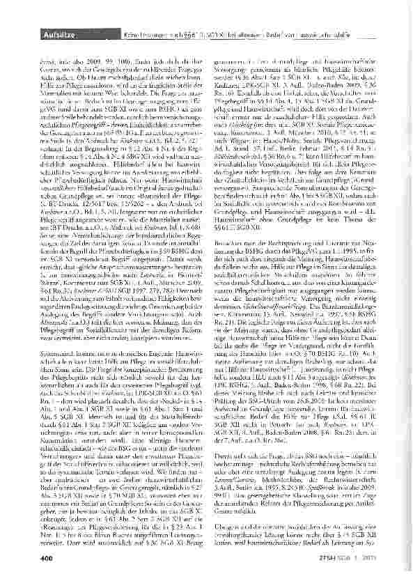Vorschauseite 2: Keine Leistungen nach §§61 ff. SGB XII bei alleinigem Bedarf von Hauswirtschaftshilfe - kritische Anmerkungen zu anders lautenden Urteilen des BSG