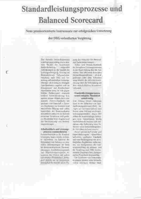 Vorschauseite 1: Standardleistungsprozesse und Balanced Scorecard Neue praxisorientierte Instrumente zur erfolgreichen Umsetzung der DRG-orientierten Vergütung