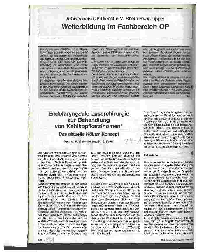 Vorschauseite 1: Endolaryngeale Laserchirurgie zur Behandlung von Kehlkopfkarzinomen Das aktuelle Kölner Konzept