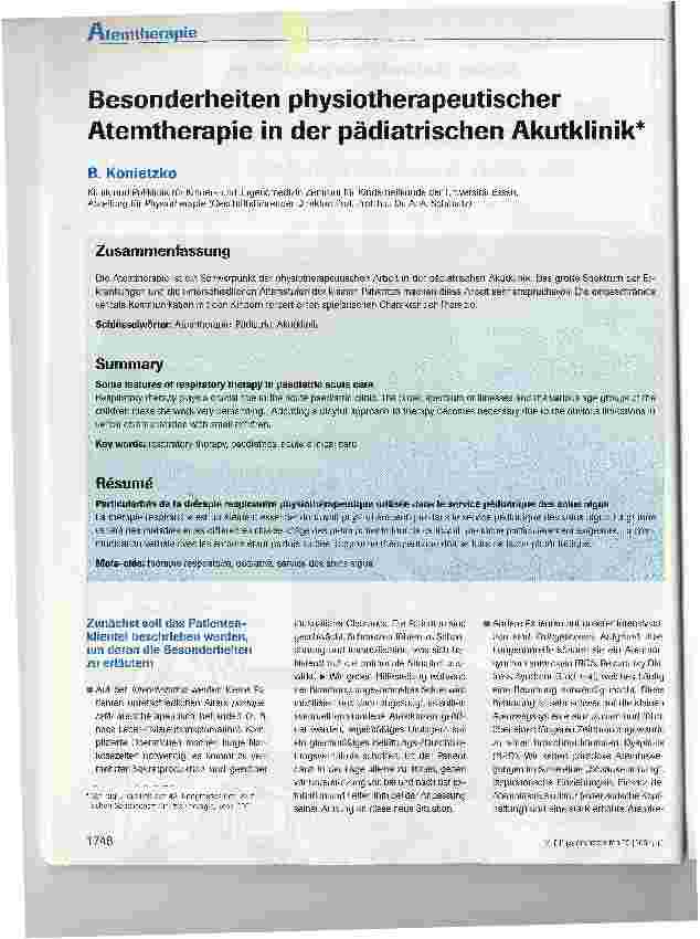Vorschauseite 1: Besonderheiten physiotherapeutischer Atemtherapie in der pädiatrischen Akutklinik
