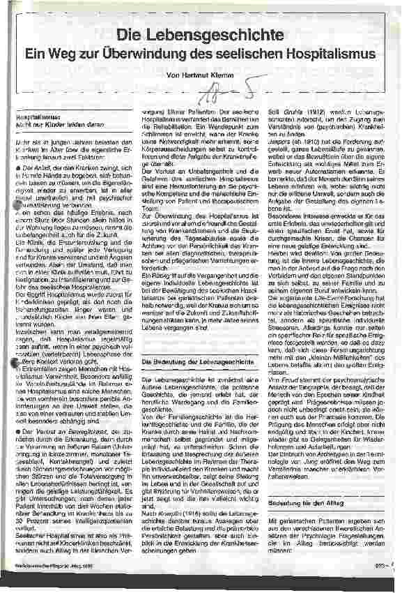 Vorschauseite 1: Die Lebensgeschichte - Ein Weg zur Überwindung des seelischen Hospitalismus