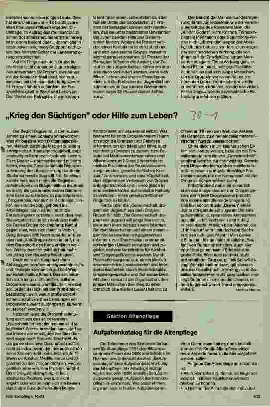 Vorschauseite 1: Krieg der Süchtigen oder Hilfe zum Leben?