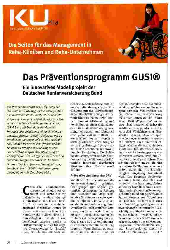 Vorschauseite 1: Das Präventionsprogramm GUSI®Ein innovatives Modellprojekt der Deutschen Rentenversicherung Bund