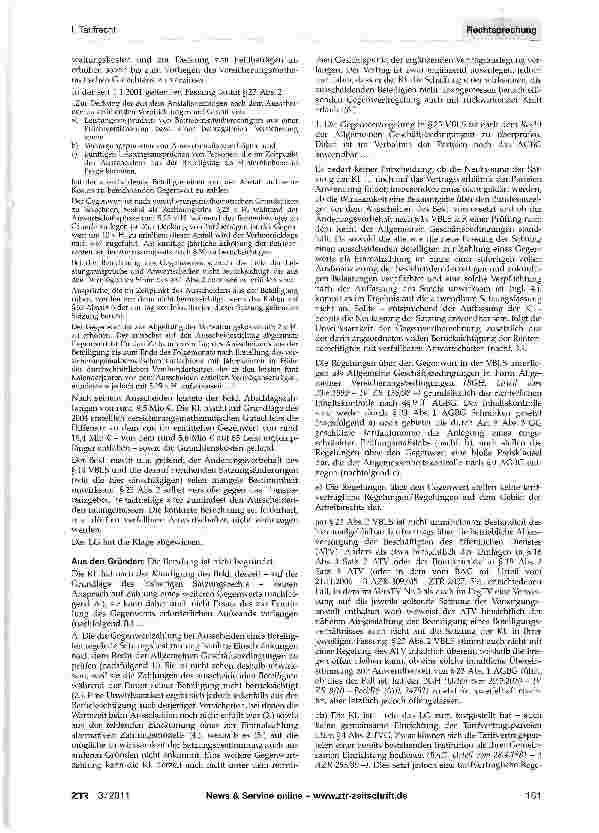 Vorschauseite 2: Gegenwertzahlung bei Ausscheiden aus der VBLVBL-Satzung §23; GG Art. 9 Abs. 3; AGBG §§9 ff.; BGB §§305 ff.