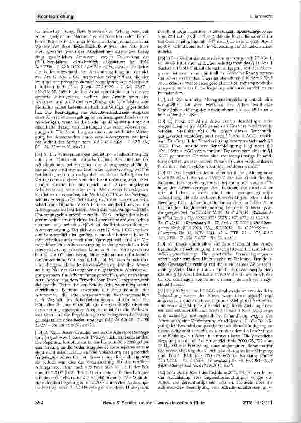 Vorschauseite 2: Tarifliche Altersgrenze TVöD-V § 33 Abs. 1 Buchst, a (in der bis zum30.6.2008 geltenden Fassung); Richtlinie 2000/78/EG Art. 6 Abs. 1; GG Art. 9 Abs. 3, Art. 12 Abs. 1; AGG§10Satz…