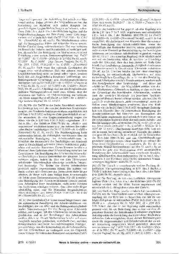Vorschauseite 3: Tarifliche Altersgrenze TVöD-V § 33 Abs. 1 Buchst, a (in der bis zum30.6.2008 geltenden Fassung); Richtlinie 2000/78/EG Art. 6 Abs. 1; GG Art. 9 Abs. 3, Art. 12 Abs. 1; AGG§10Satz…
