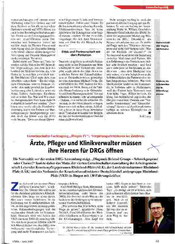 Vorschauseite 1: Ärzte, Pfleger und Klinkverwalter müssen ihre Herzen für DRGs öffnen