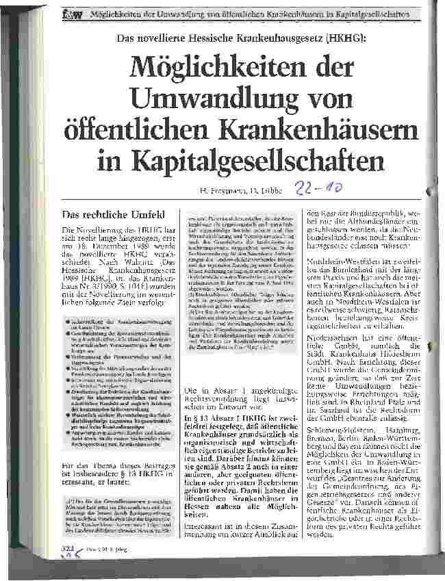 Vorschauseite 1: Möglichkeiten der Umwandlung von öffentlichen Krankenhäusern in Kapitalgesellschaften