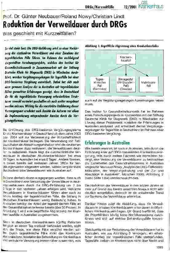 Vorschauseite 1: Reduktion der Verweildauer durch DRGs Was geschieht mit Kurzzeitfällen?