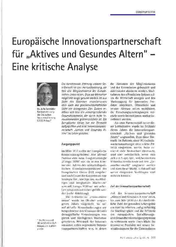 Vorschauseite 1: Europäische Innovationspartnerschaft für „Aktives und Gesundes Altern -Eine kritische Analyse