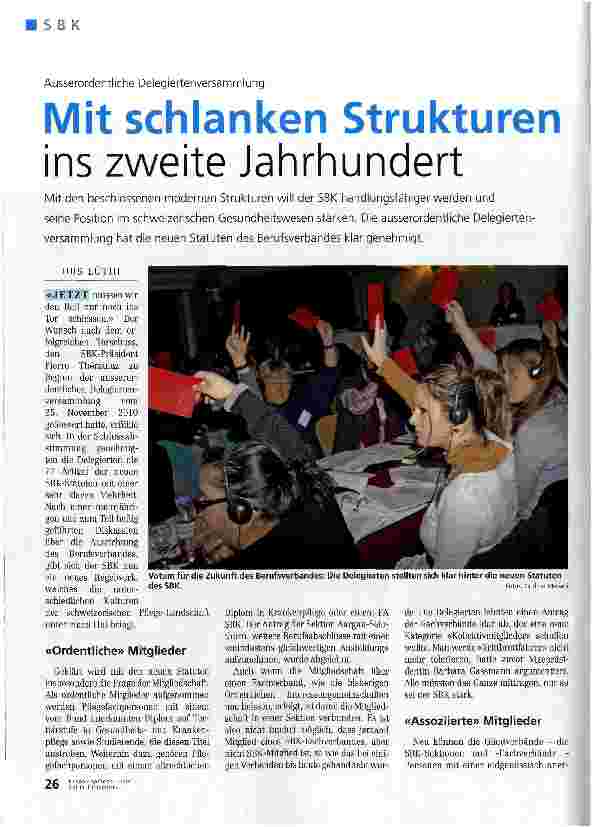 Vorschauseite 1: Ausserordentliche DelegiertenversammlungMit schlanken Strukturen ins zweite Jahrhundert