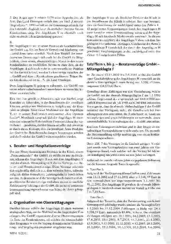 Vorschauseite 2: Oberarzt-Tagungen mit Eventcharakter und Vergütung von Beratertätigkeiten ohne konkrete Leistungsnachweise-Verurteilungen wegen Vorteilsannahme und Vorteilsgewährung