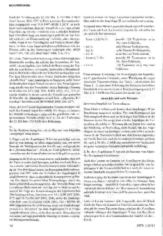 Vorschauseite 5: Oberarzt-Tagungen mit Eventcharakter und Vergütung von Beratertätigkeiten ohne konkrete Leistungsnachweise-Verurteilungen wegen Vorteilsannahme und Vorteilsgewährung