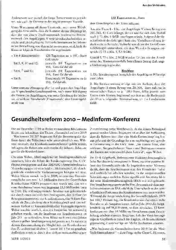 Vorschauseite 6: Oberarzt-Tagungen mit Eventcharakter und Vergütung von Beratertätigkeiten ohne konkrete Leistungsnachweise-Verurteilungen wegen Vorteilsannahme und Vorteilsgewährung