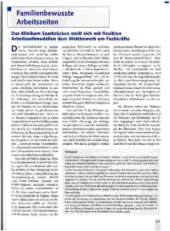 Vorschauseite 1: Das Klinikum Saarbrücken stellt sich mit flexiblen Arbeitszeitmodellen dem Wettbewerb um Fachkräfte