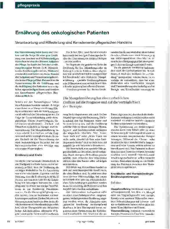 Vorschauseite 1: Ernährung des onkologischen Patienten