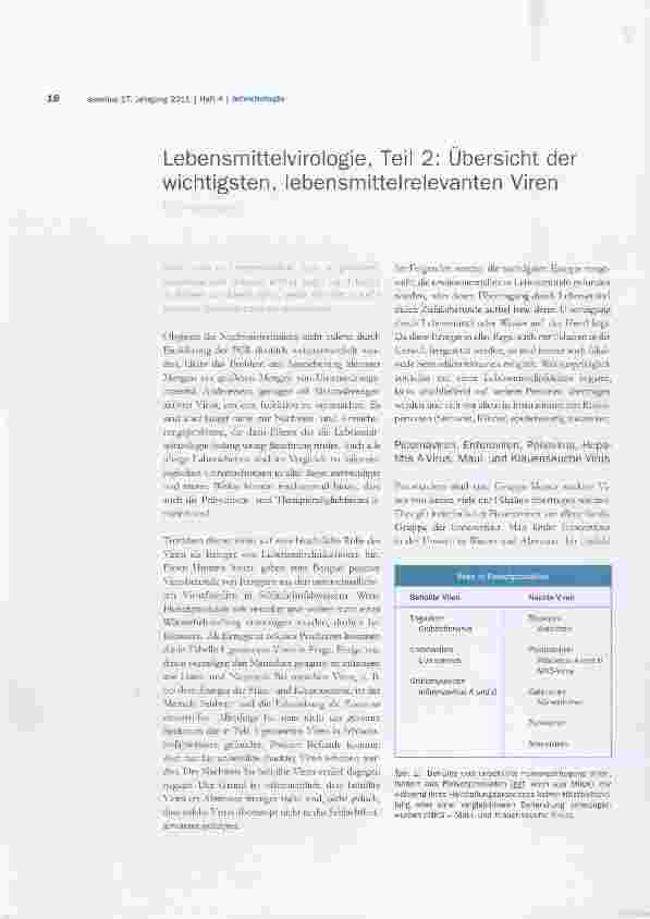 Vorschauseite 1: Lebensmittelvirologie, Teil 2: Übersicht der wichtigsten, lebensmittelrelevanten Viren