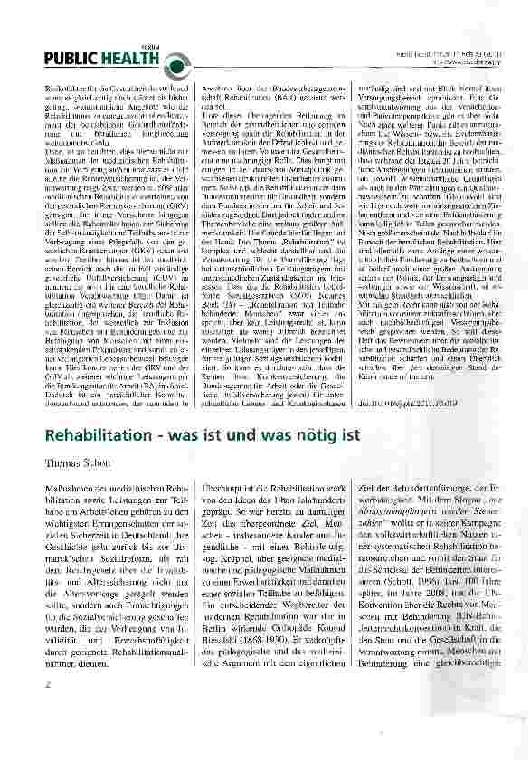 Vorschauseite 1: Rehabilitation - was ist und was nötig ist