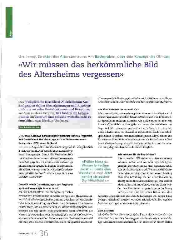 Vorschauseite 1: «Wir müssen das herkömmliche Bild des Altersheims vergessen»