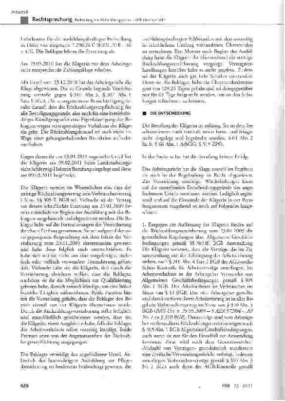 Vorschauseite 2: Rückzahlung von Weiterbildungskosten AGB-Inhaltskontrolle BGB § 133, § 157, § 307 Abs. 1, § 310 Abs. 3
