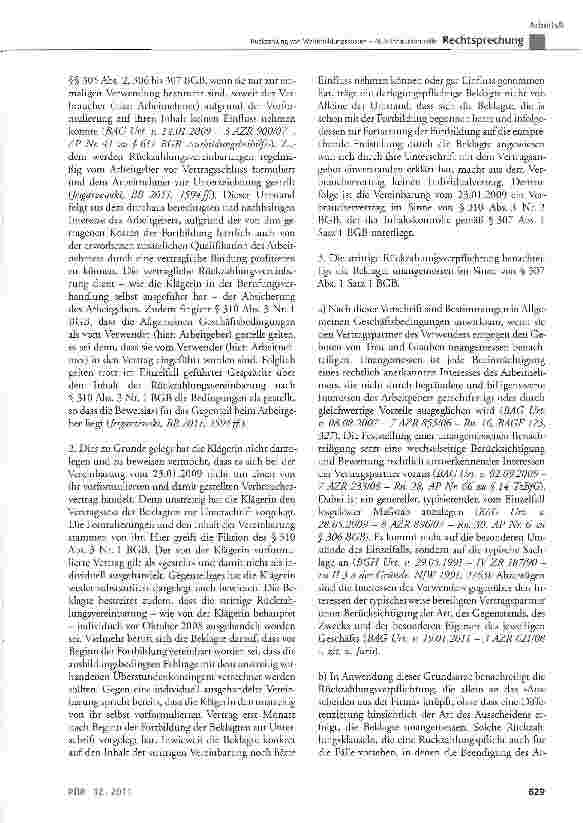 Vorschauseite 3: Rückzahlung von Weiterbildungskosten AGB-Inhaltskontrolle BGB § 133, § 157, § 307 Abs. 1, § 310 Abs. 3