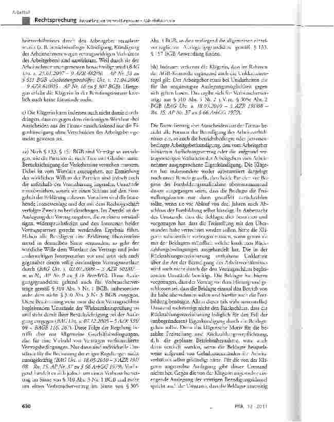 Vorschauseite 4: Rückzahlung von Weiterbildungskosten AGB-Inhaltskontrolle BGB § 133, § 157, § 307 Abs. 1, § 310 Abs. 3