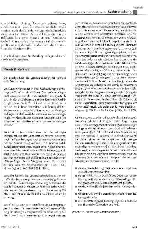 Vorschauseite 5: Rückzahlung von Weiterbildungskosten AGB-Inhaltskontrolle BGB § 133, § 157, § 307 Abs. 1, § 310 Abs. 3