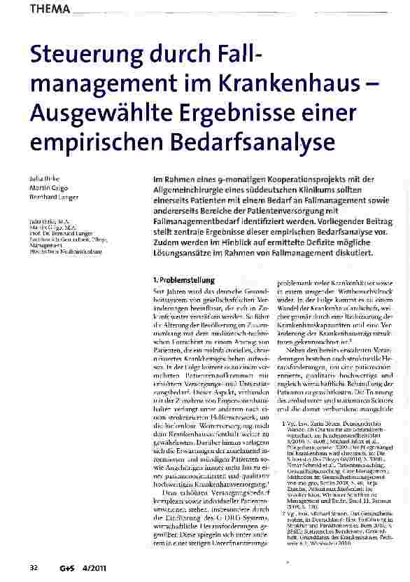 Vorschauseite 1: Steuerung durch Fallmanagement im Krankenhaus-Ausgewählte Ergebnisse einer empirischen Bedarfsanalyse