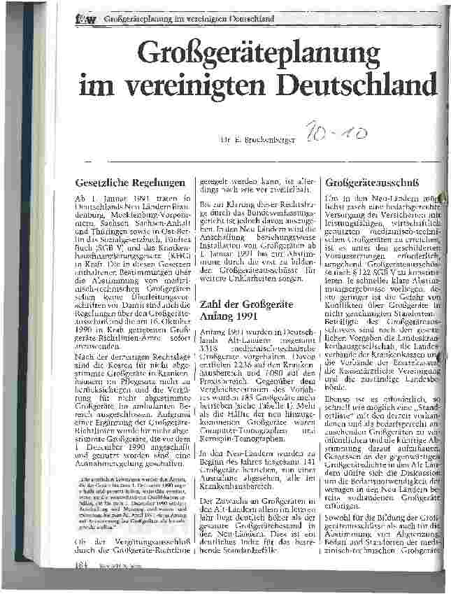 Vorschauseite 1: Großgeräteplanung im vereinigten Deutschland