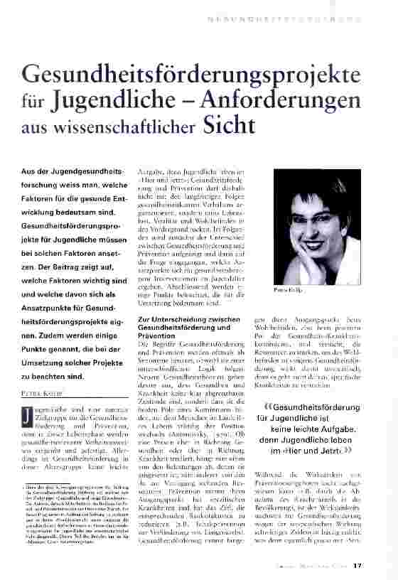 Vorschauseite 1: Gesundheitsförderungsprojekte für Jugendliche - Anforderungen aus wissenschaftlicher Sicht
