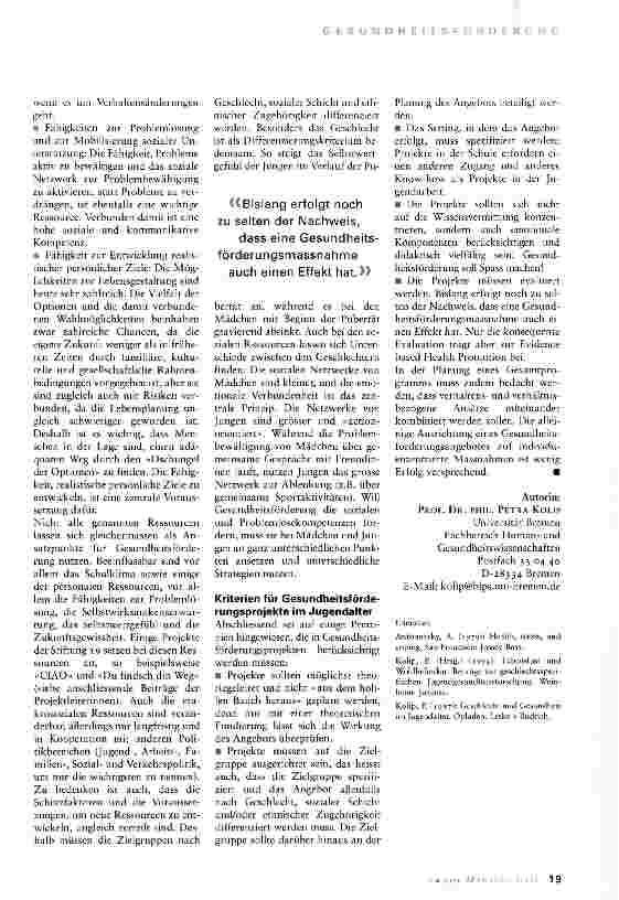 Vorschauseite 3: Gesundheitsförderungsprojekte für Jugendliche - Anforderungen aus wissenschaftlicher Sicht