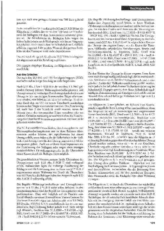 Vorschauseite 2: Begriffe der Umzugsoder Wohnungsbeschaffungskosten; keine Pflicht zur Übernahme des Selbstbehaltes einer Vollkaskoversicherung; sozialrechtlicher Herstellungsanspruch; Zusicherung…