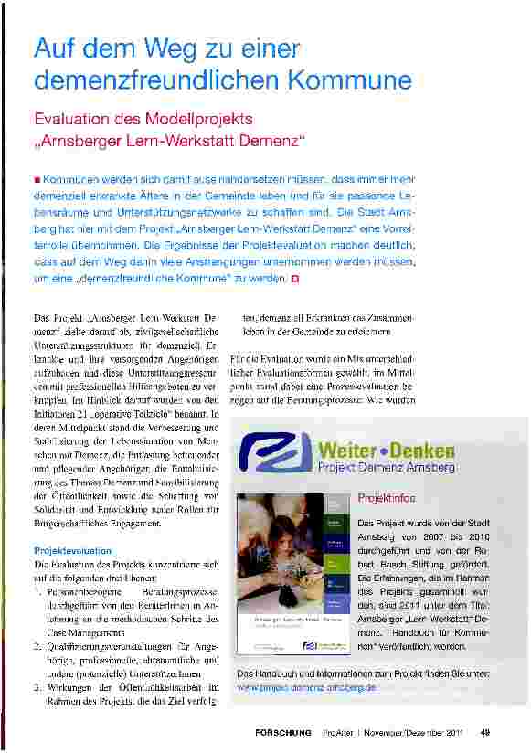 Vorschauseite 1: Auf dem Weg zu einer demenzfreundlichen Kommune