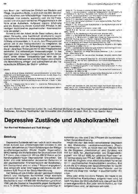 Vorschauseite 1: Depressive Zustände und Alkoholkrankheit