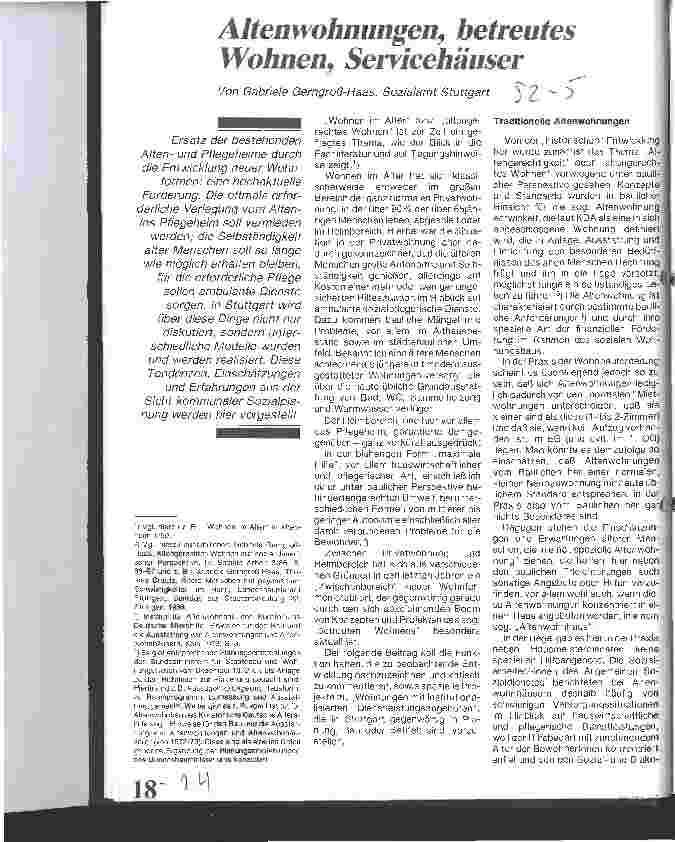 Vorschauseite 1: Altenwohnungen, betreutes Wohnen, Servicehäuser