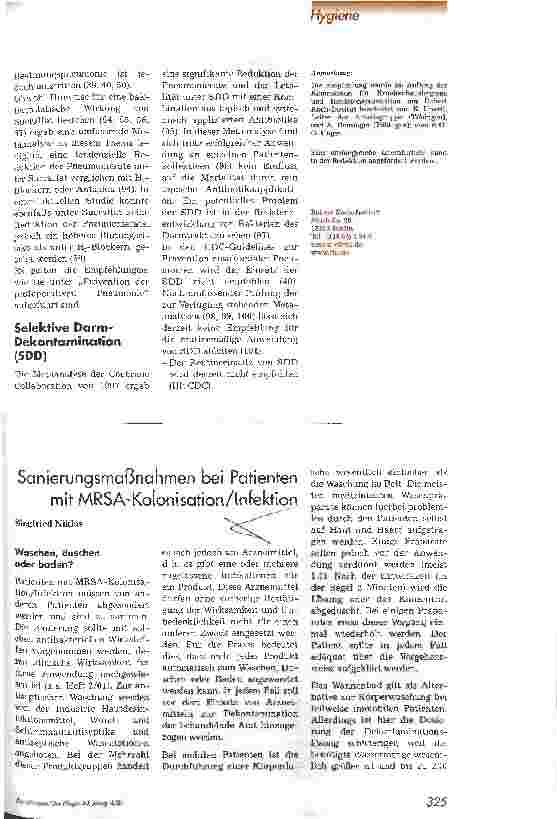 Vorschauseite 1: Sanierungsmaßnahmen bei Patienten mit MRSA-Kolonisation/Infektion