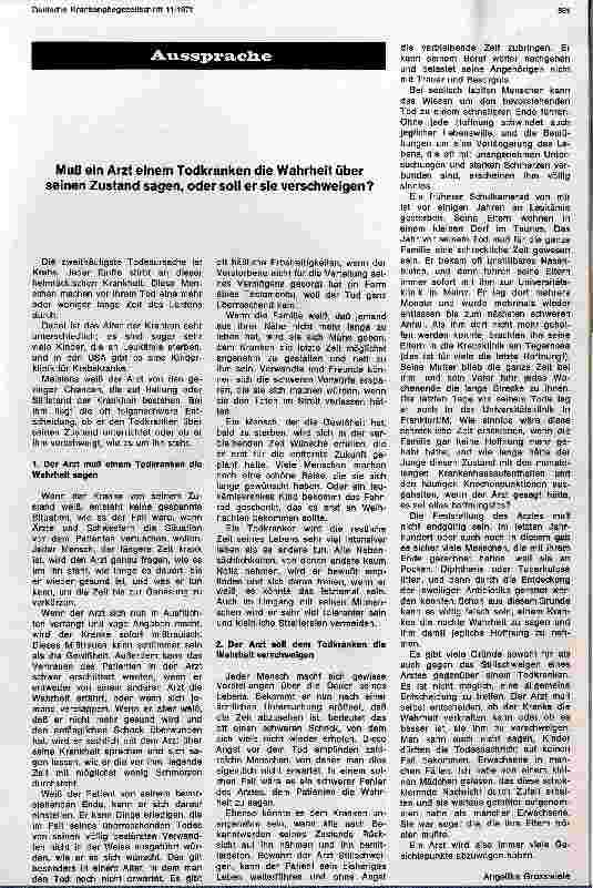 Vorschauseite 1: Muß ein Arzt einem Todkranken die Wahrheit über seinen Zustand sagen, oder soll er sie verschweigen?