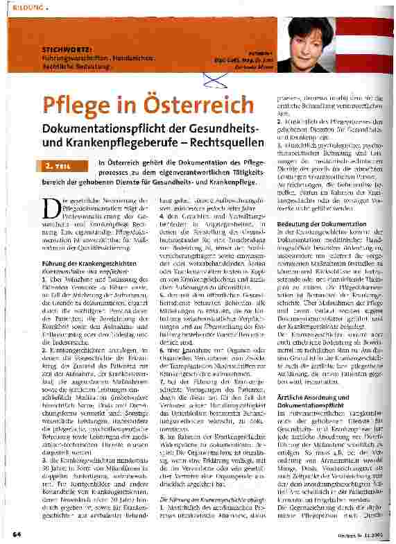 Vorschauseite 1: Pflege in Österreich Teil 2: Dokumentationspflicht - Rechtsquellen