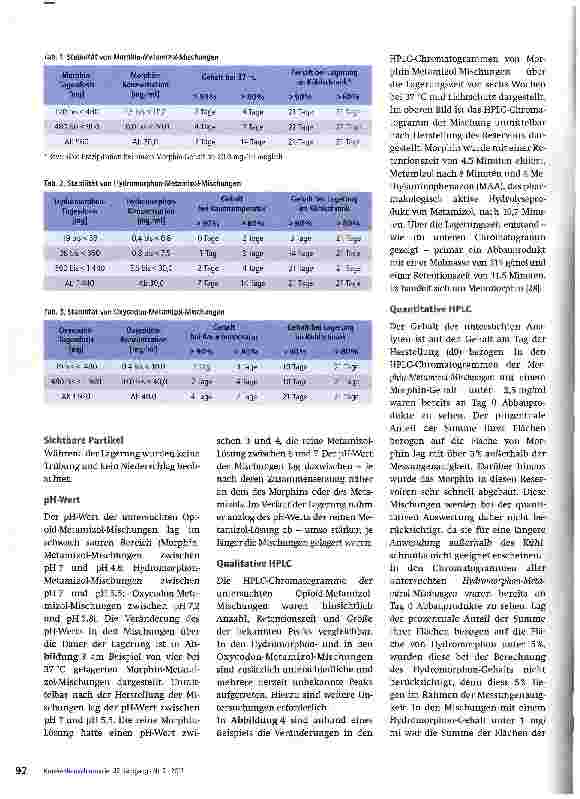 Vorschauseite 4: Opioid-Metamizol-MischungenSind sie in Schmerzmittelreservoiren zur kontinuierlichen parenteralen Applikationstabil?