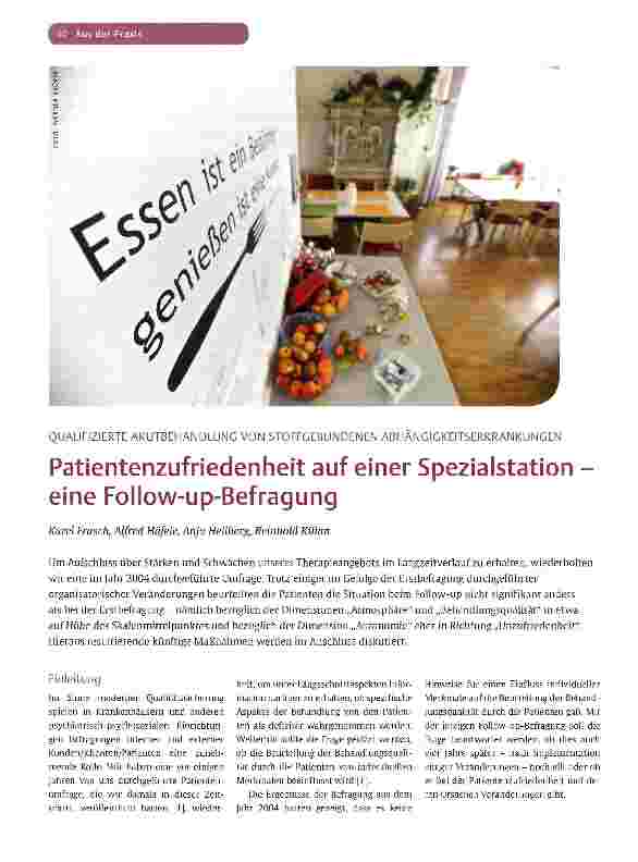 Vorschauseite 1: QUALIFIZIERTE AKUTBEHANDLUNC VON STOFFCEBUNDENEN ABHÄNGIGKEITSERKRANKUNGENPatientenzufriedenheit auf einer SpezialStation -eine Follow-up-Befragung