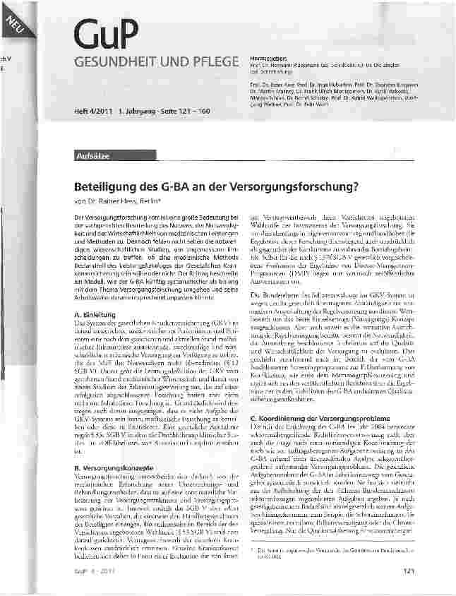 Vorschauseite 1: Beteiligung des G-BA an der Versorgungsforschung?