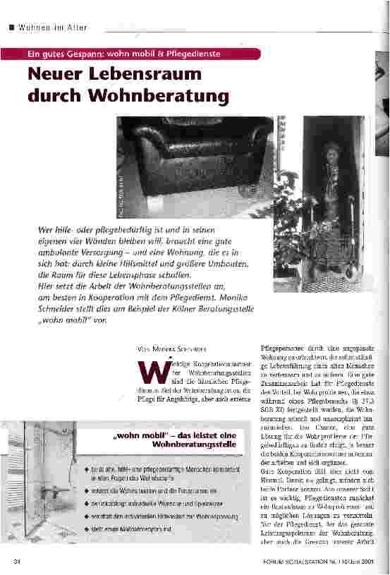 Vorschauseite 1: Neuer Lebensraum durch Wohnberatung Ein gutes Gespann: wohn mobil & Pflegedienste