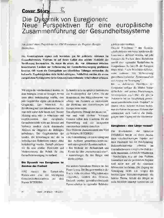 Vorschauseite 1: Die Dynamik von Euregionen:Neue Perspektiven für eine europäische Zusammenführung der Gesundheitssysteme