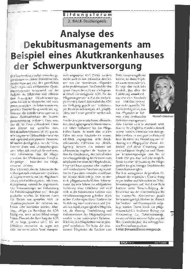 Vorschauseite 1: Analyse des Dekubitusmanagements am Beispiel eines Aktukrankenhauses der Schwerpunktversorgung