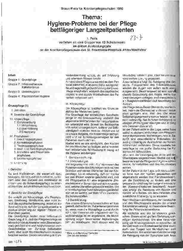 Vorschauseite 1: Hygiene-Probleme bei der Pflege bettlägeriger Langzeitpatienten